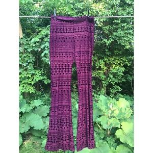 Purple Velvet/Sheer FREE PEOPLE Flare Bottoms
